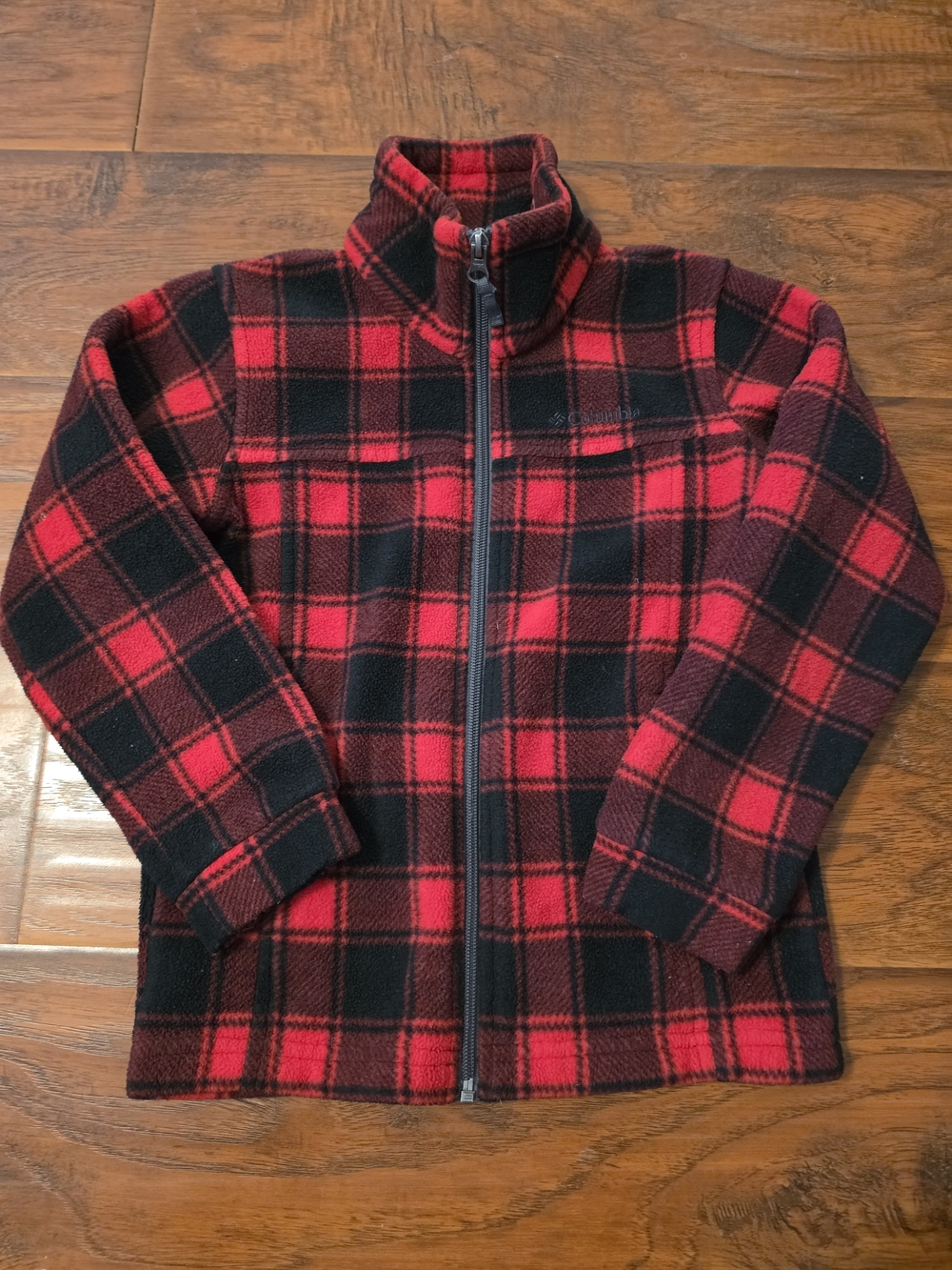 Boys Columbia Buffalo Plaid Zip Up Fleece Jacket Size XS
